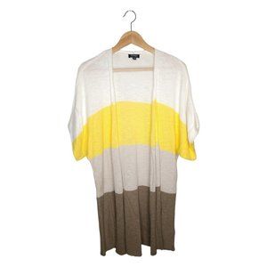 Yellow White Brown Tan Stripe Dolman Cardigan Size L